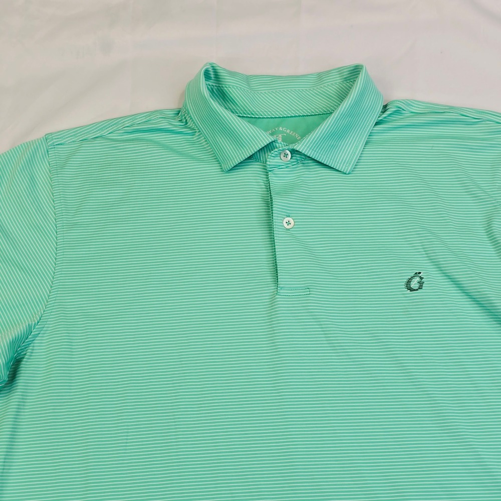 Fairway Greene Men's Tech Polo Shirt XL Green Striped Performance Golf Tee F55